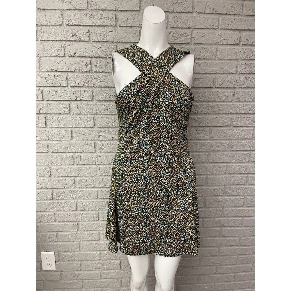 Michael Kors Quinn Floral Crisscross Neckline Sleeveless Mini Dress Size M